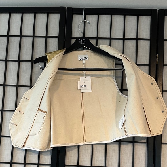 Ganni Designer Egret Metallic Cotton Vest NEW Size 38 - Picture 7 of 11